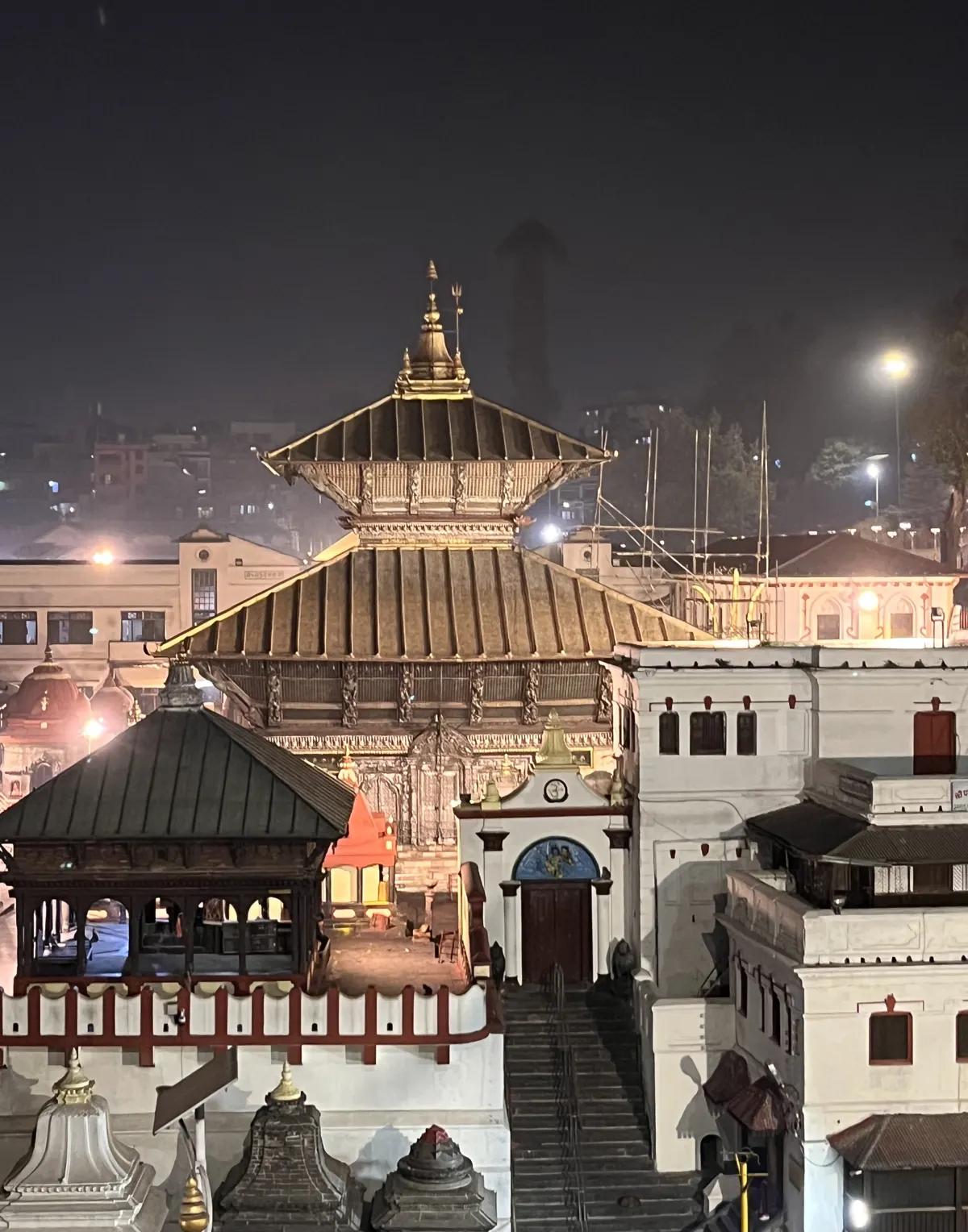 Pashupatinath temple complex at night
